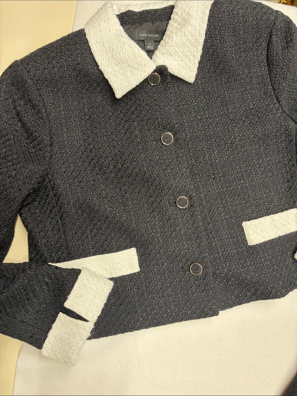 Ann Taylor Contrast Trim Tweed Jacket sz12 & Matching Pants sz10 *READ LISTING* - Picture 2 of 14